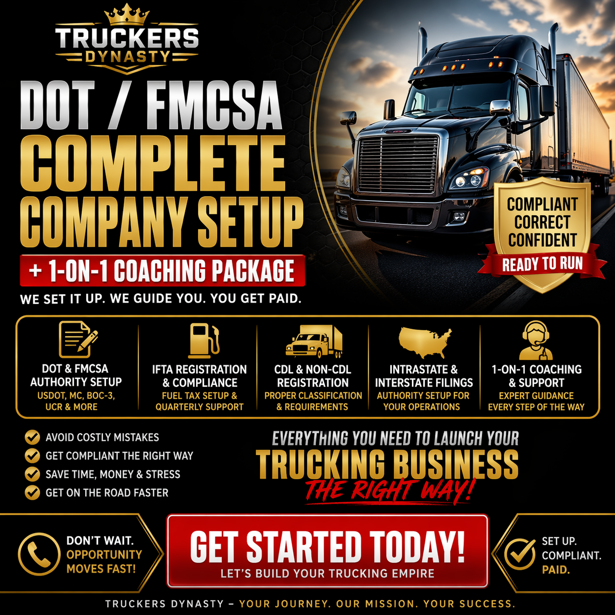 DOT/FMCSA COMPLETE COMPANY SETUP W/ 1 ON 1 COACHING PACKAGE
